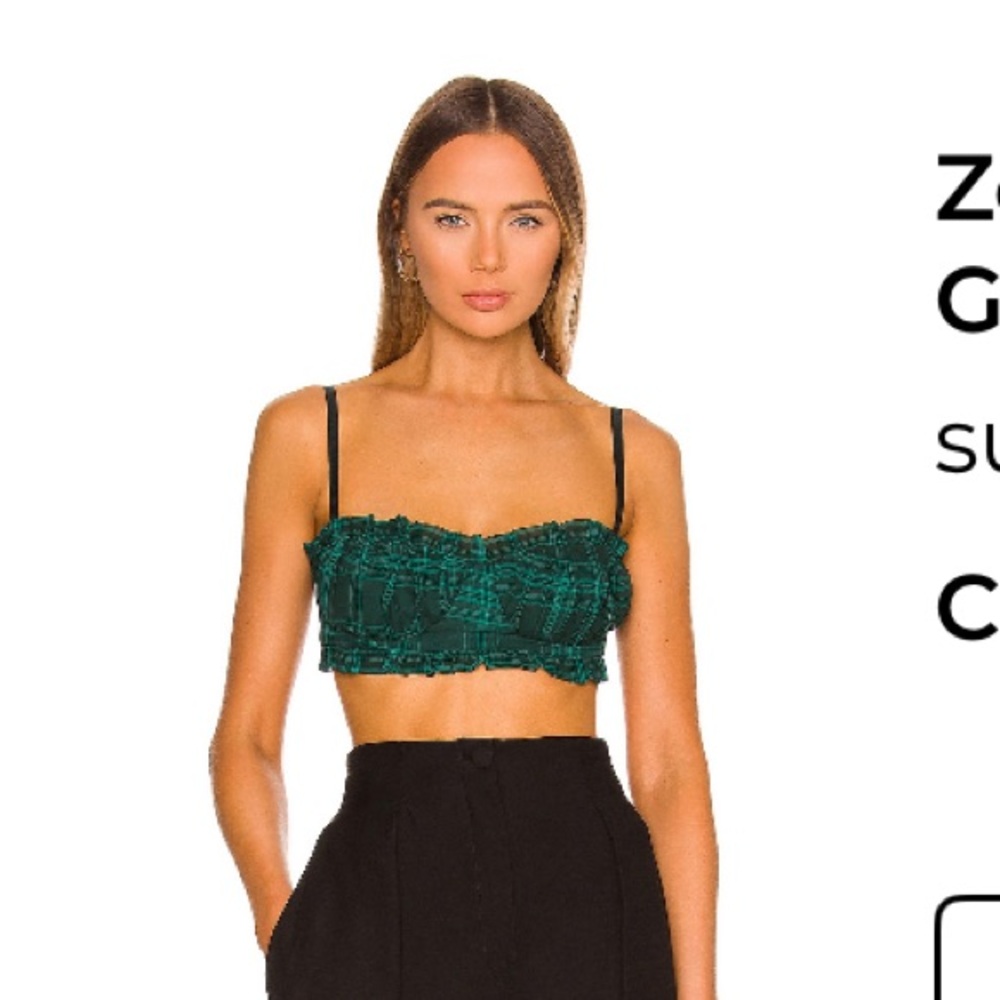 Superdown Zelia Green Plaid Bustier Top